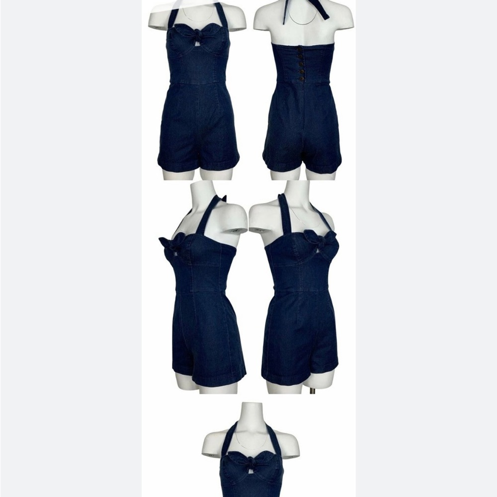 Super cute and comfortable Betsey Johnson denim romper. Size 4.